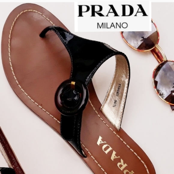 Prada Shoes - PRADA Patent Buckle Slides LIKE NEW! HOST PIC!